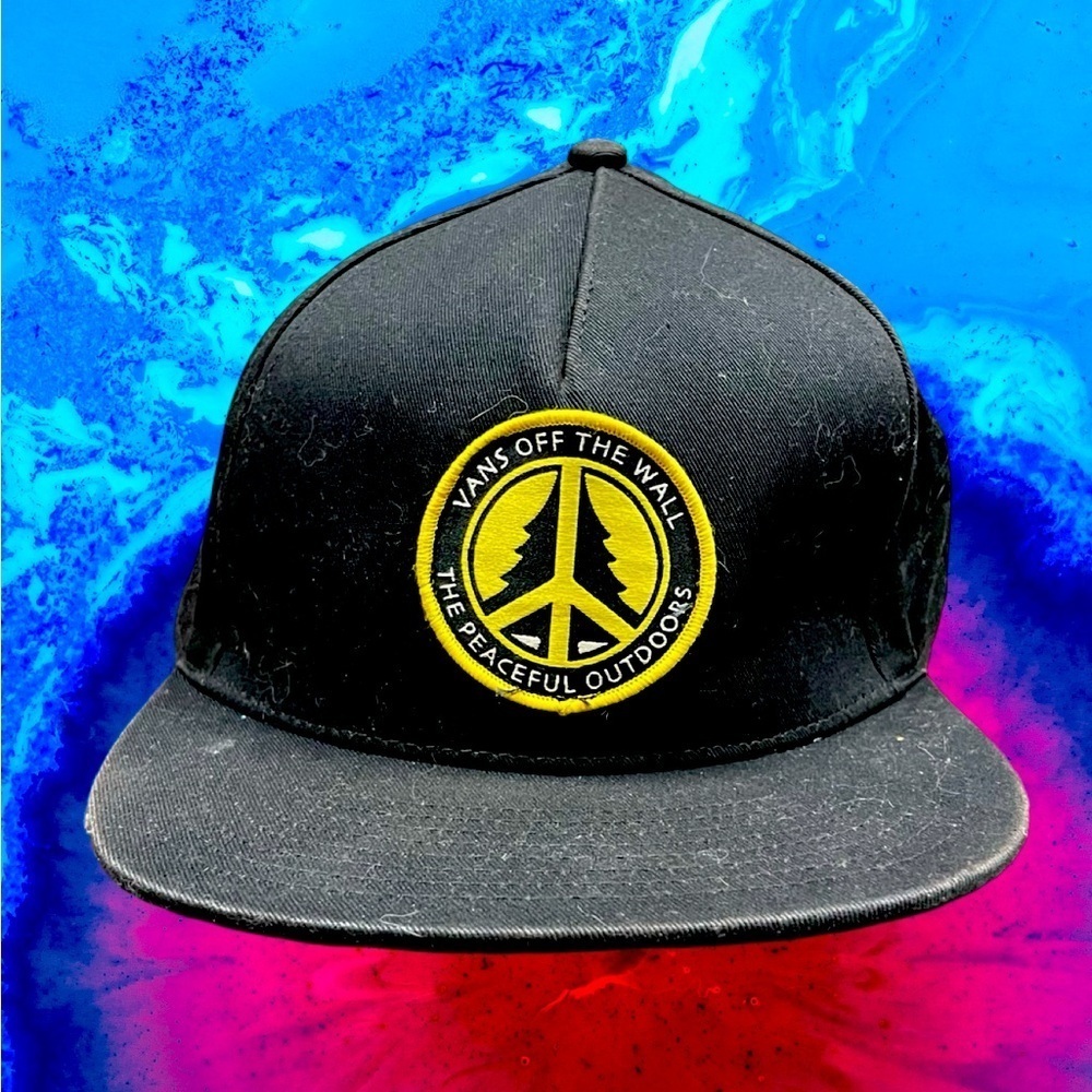 Vans Off The Wall The Peaceful Outdoors Snapback Hat Black Yellow Peace Tree Cap